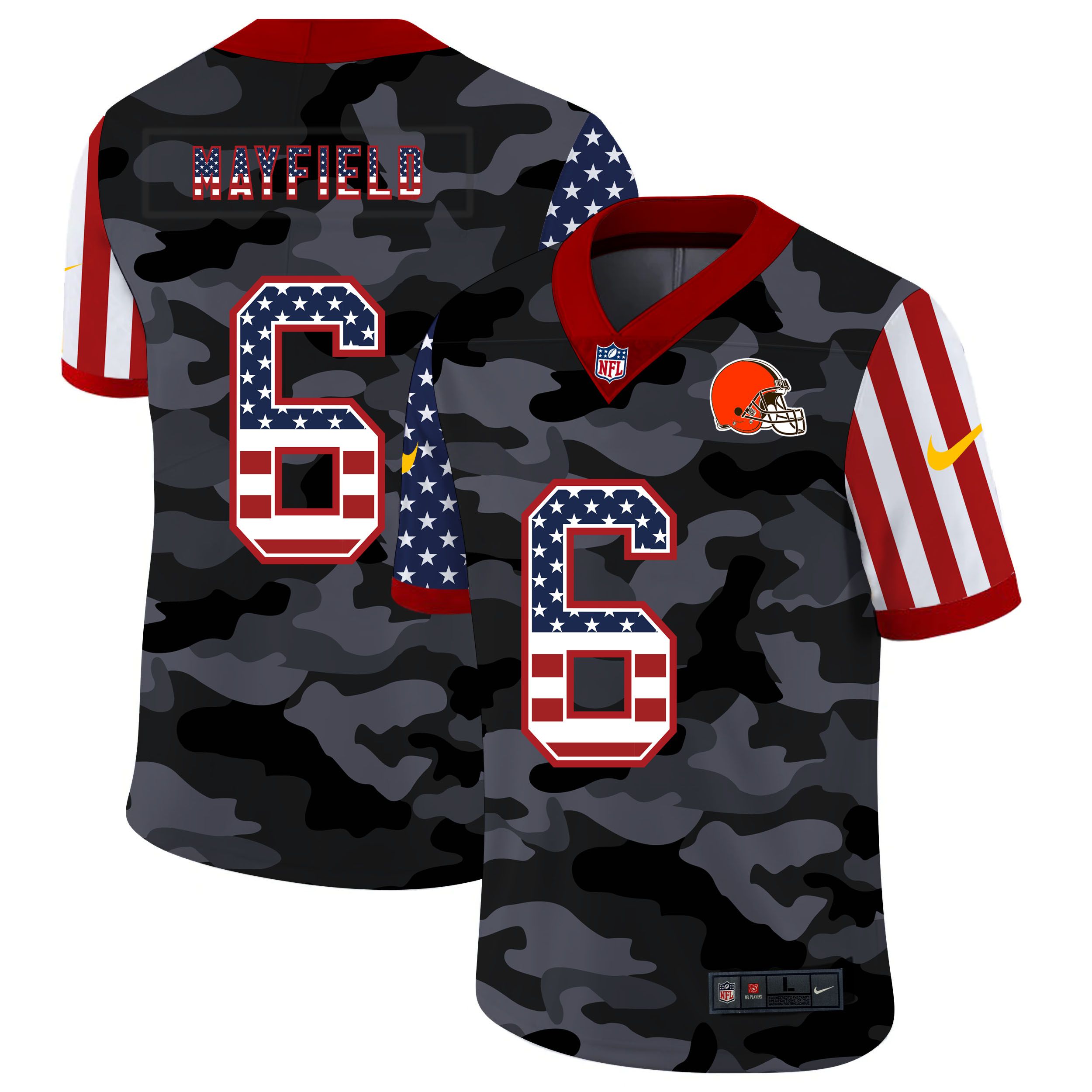 Men Cleveland Browns #6 Mayfield 2020 Nike Camo USA Salute to Service Limited NFL Jerseys